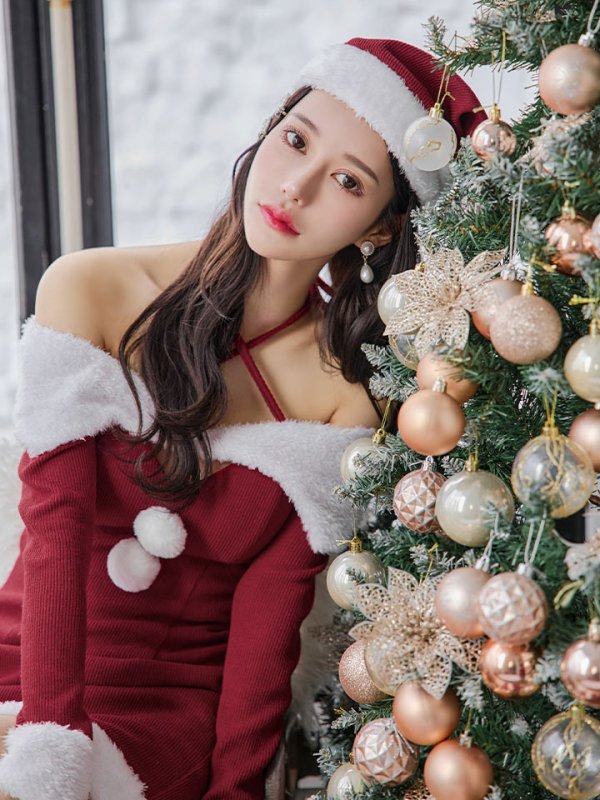 画像12: 【予約 / 11月中旬発送予定】【サンタコス 3点セット】【S-Lサイズ/1カラー】クロスネックバストオープンサンタコスプレ[YMT]