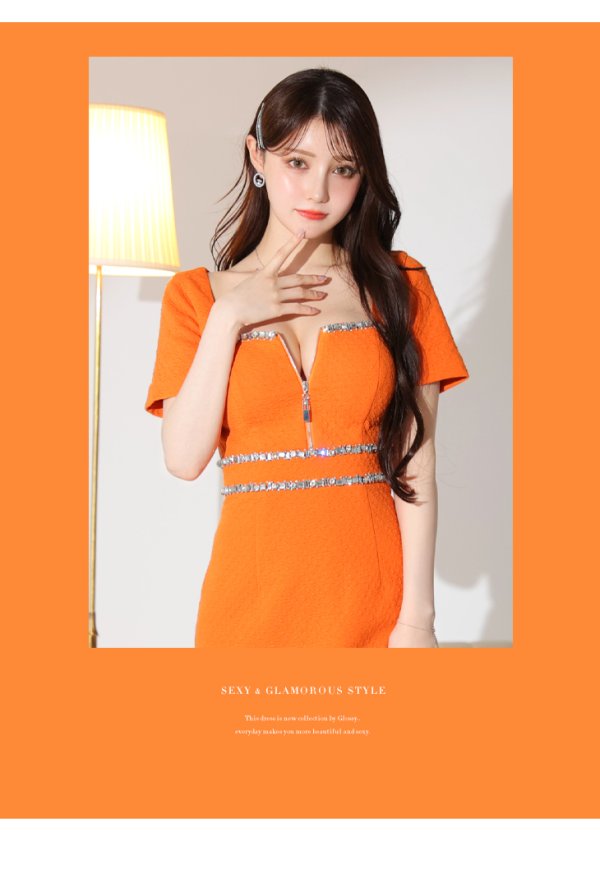 画像35: XSサイズあり【Glossy/グロッシー】バストジッパー/ ビジュー/ ワッフル/ ストレッチ/ 半袖/ 袖あり/ ワンカラー/ タイト/ ミニドレス/ キャバドレス[OF08]