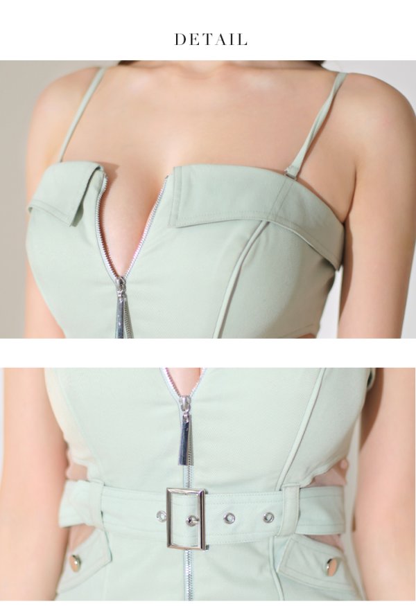 画像39: XSサイズあり【Glossy/グロッシー】フロントジッパー/ ベルト/ キャミソール/ シアー/ タイト/ ミニドレス/ キャバドレス[OF08]