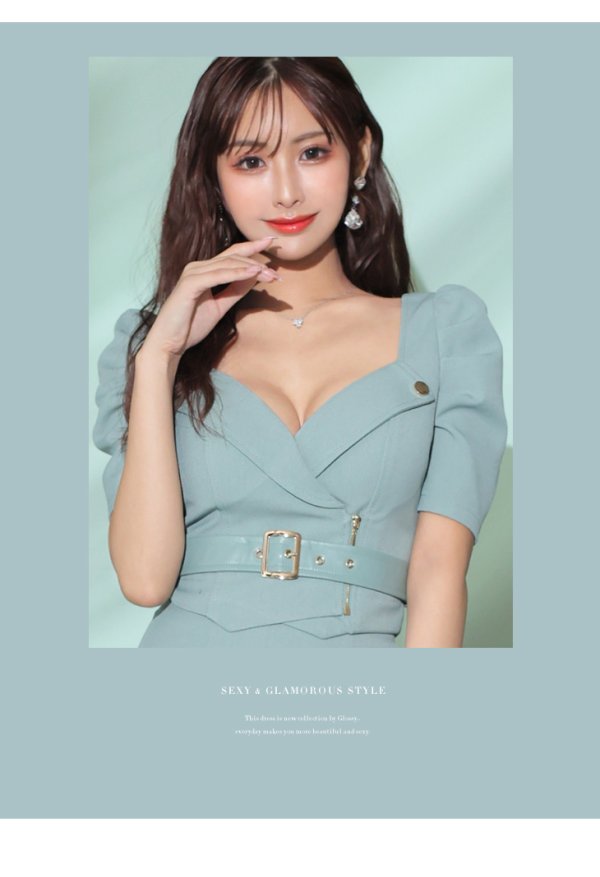 画像19: XSサイズあり【Glossy/グロッシー】レザーベルト/ パフスリーブ/ トラベル/ タイト/ セットアップ/ ミニドレス/ キャバドレス[OF08]