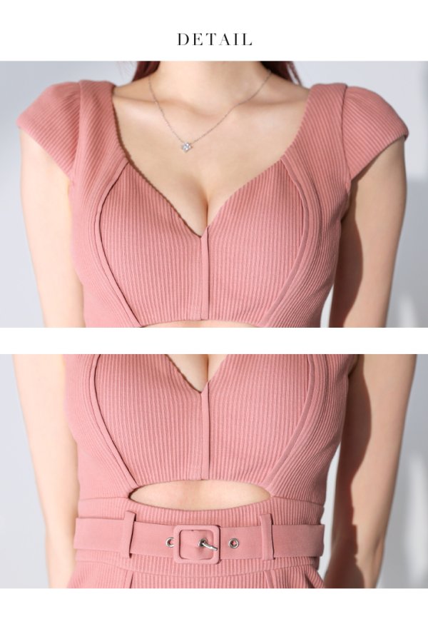 画像11: XSサイズあり【Glossy/グロッシー】ウエストカット/ ベルトデザイン/ シンプル/ タイト/ ミニドレス/ キャバドレス[OF08]