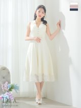 【予約商品/5月中旬発送予定】Lサイズあり【DEA.by ROBE de FLEURS/ディアバイローブドフルール】裾レース/ ノースリーブ/ サマーツイード/ フレア/ ミディアムドレス/ キャバドレス