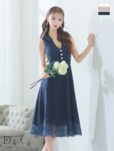 【予約商品/5月中旬発送予定】Lサイズあり【DEA.by ROBE de FLEURS/ディアバイローブドフルール】裾レース/ ノースリーブ/ サマーツイード/ フレア/ ミディアムドレス/ キャバドレス