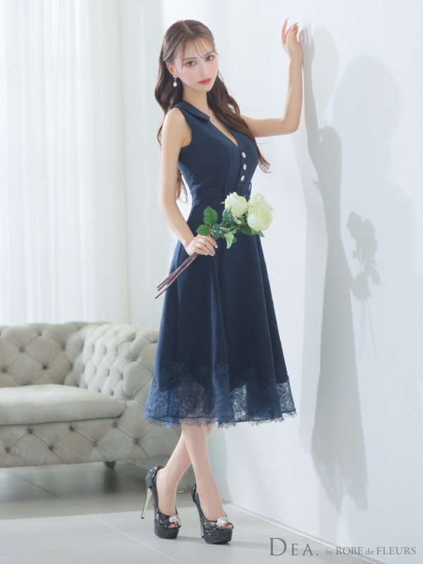 画像6: XS-Lサイズあり【DEA./ディア】裾レース/ ノースリーブ/ サマーツイード/ フレア/ ミディアムドレス/ キャバドレス【OF08】