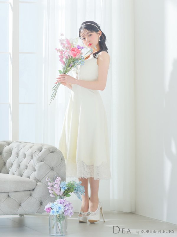 画像9: XS-Lサイズあり【DEA./ディア】裾レース/ ノースリーブ/ サマーツイード/ フレア/ ミディアムドレス/ キャバドレス【OF08】