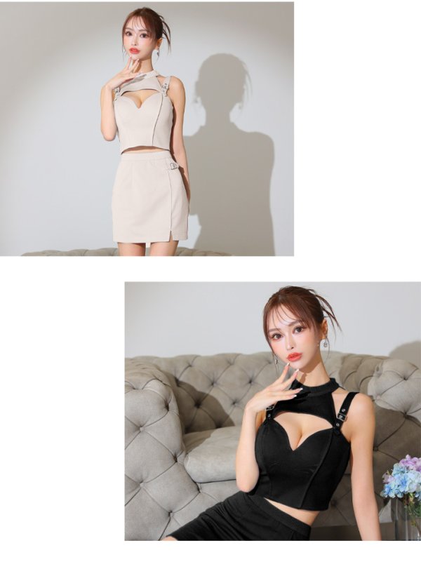 画像10: XSサイズあり【Glossy/グロッシー】バストオープンショルダー/ ストラップ/ タイト/ セットアップ/ ミニドレス/ キャバドレス[OF08]