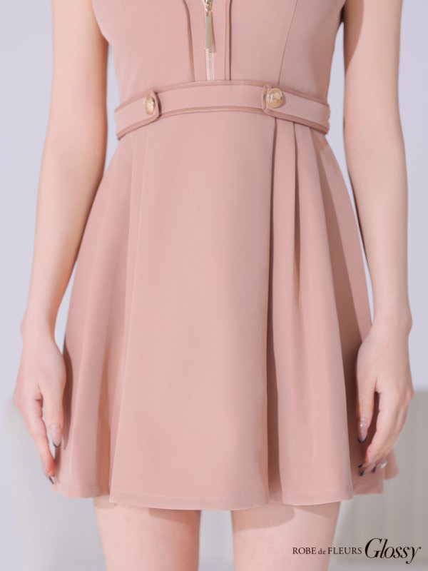 画像6: XSサイズあり【Glossy/グロッシー】ノースリーブ/ バストオープン/ パイピング/ フレア/ ワンピース/ ミニドレス/ キャバドレス[OF08]