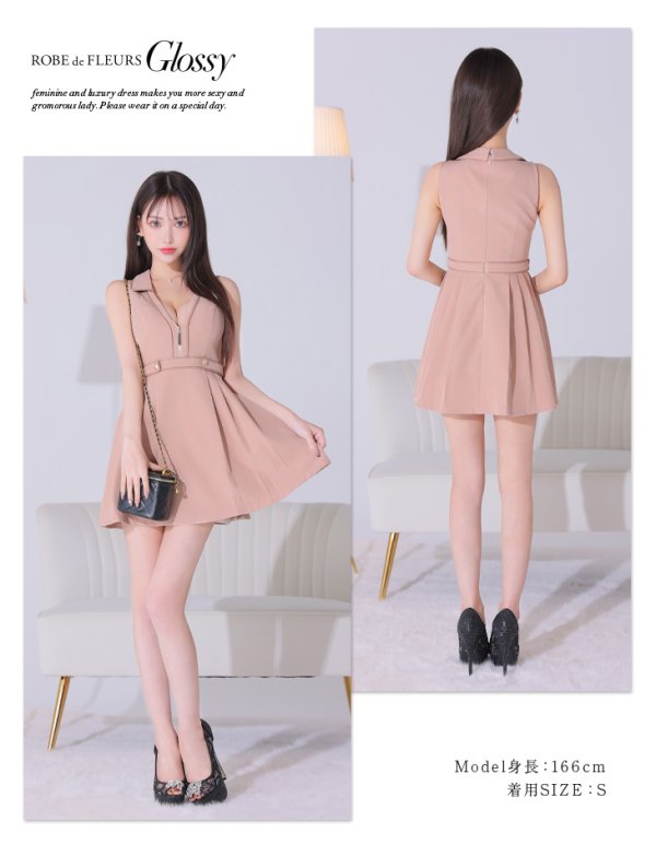 画像9: XSサイズあり【Glossy/グロッシー】ノースリーブ/ バストオープン/ パイピング/ フレア/ ワンピース/ ミニドレス/ キャバドレス[OF08]