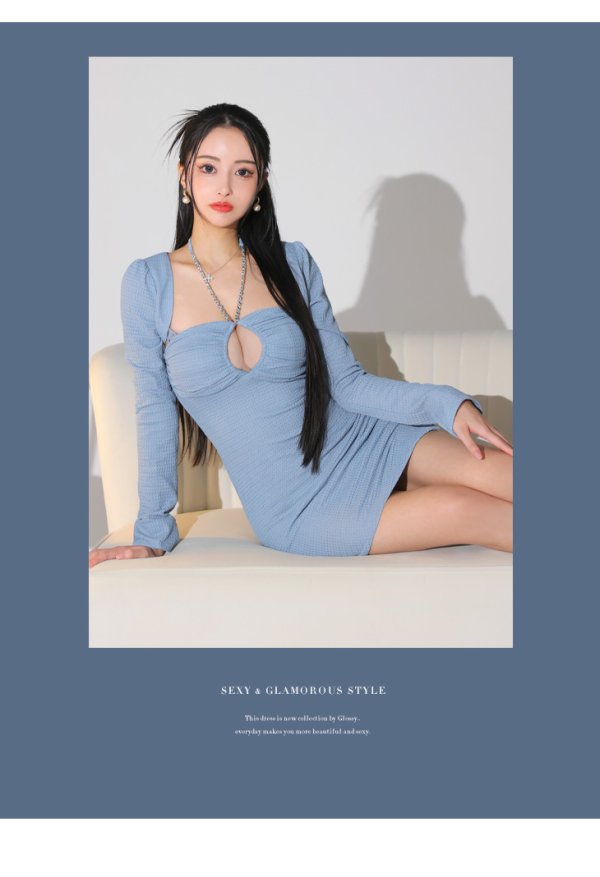 画像6: Lサイズあり【Glossy/グロッシー】2way/ サイドシャーリング/ リボン/ ワッフル/ ワンカラー/ ストレッチ/ タイト/ ミニドレス/ キャバドレス[OF08]