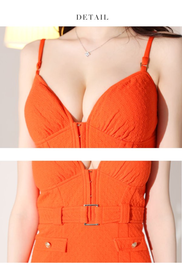 画像13: XSサイズあり【Glossy/グロッシー】ベルトデザイン/ ハートカット/ スマート/ キャミ/ タイト/ ミニドレス/ キャバドレス[OF08]