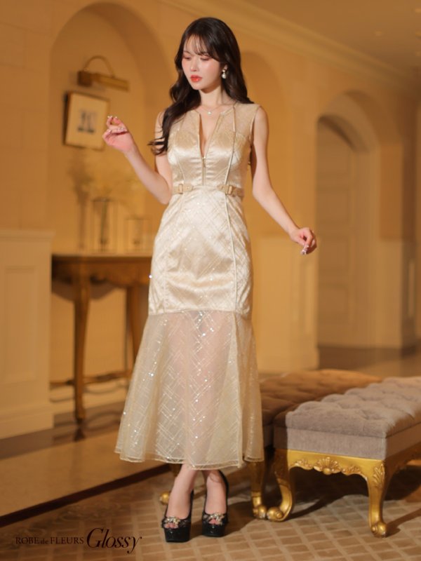 画像4: Lサイズあり【Glossy/グロッシー】ノースリーブ/ バストカット/ シアー/ ロング/ キャバドレスlong[OF08]