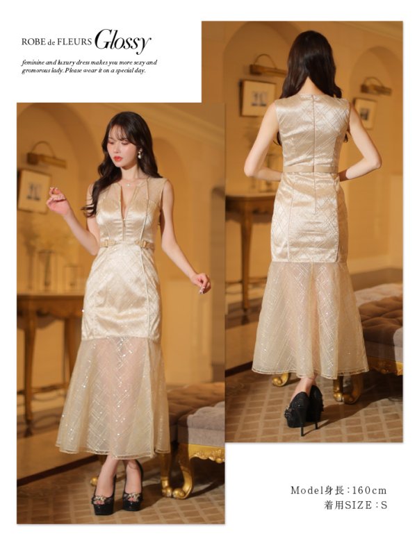 画像12: Lサイズあり【Glossy/グロッシー】ノースリーブ/ バストカット/ シアー/ ロング/ キャバドレスlong[OF08]