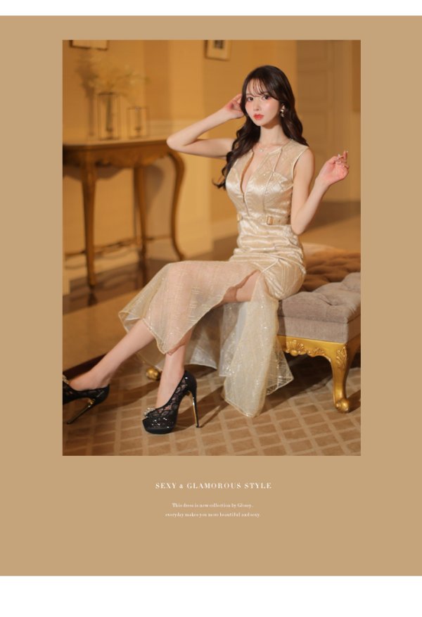 画像11: Lサイズあり【Glossy/グロッシー】ノースリーブ/ バストカット/ シアー/ ロング/ キャバドレスlong[OF08]