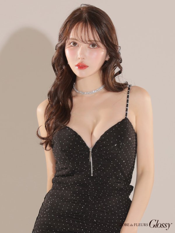 画像12: XSサイズあり【Glossy/グロッシー】ラメニット/ バストジップ/ シンプル/ キャミ/ タイト/ ミニドレス/ キャバドレス[OF08]