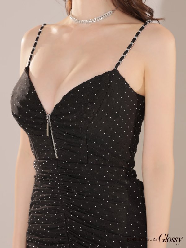 画像15: XSサイズあり【Glossy/グロッシー】ラメニット/ バストジップ/ シンプル/ キャミ/ タイト/ ミニドレス/ キャバドレス[OF08]