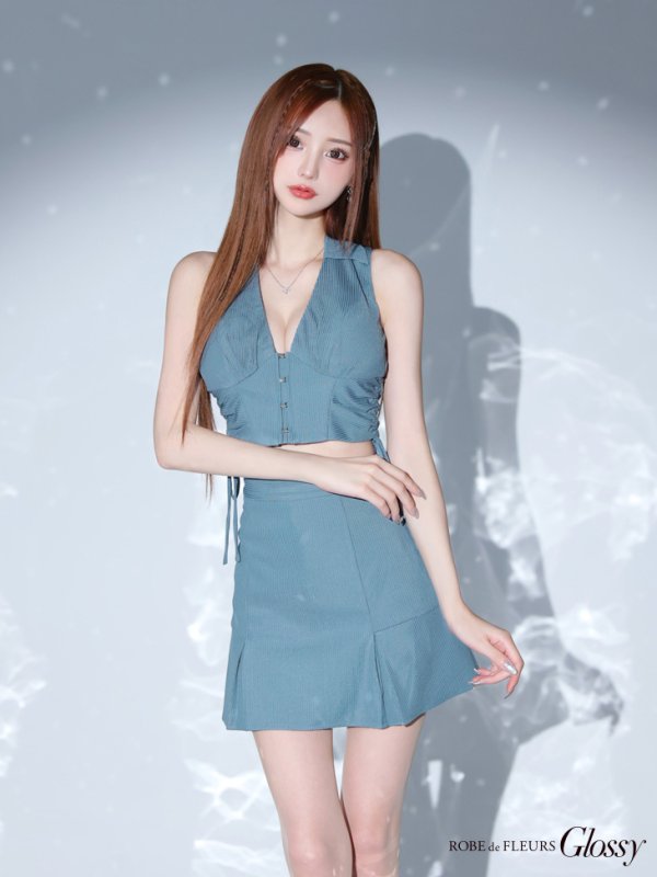 画像14: XSサイズあり【Glossy/グロッシー】バストオープン/ サイドリボン/ スタイリッシュ/ セットアップ/ フレア/ ミニドレス/ キャバドレス[OF08]