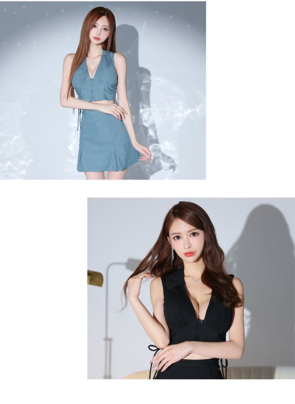 画像20: XSサイズあり【Glossy/グロッシー】バストオープン/ サイドリボン/ スタイリッシュ/ セットアップ/ フレア/ ミニドレス/ キャバドレス[OF08]