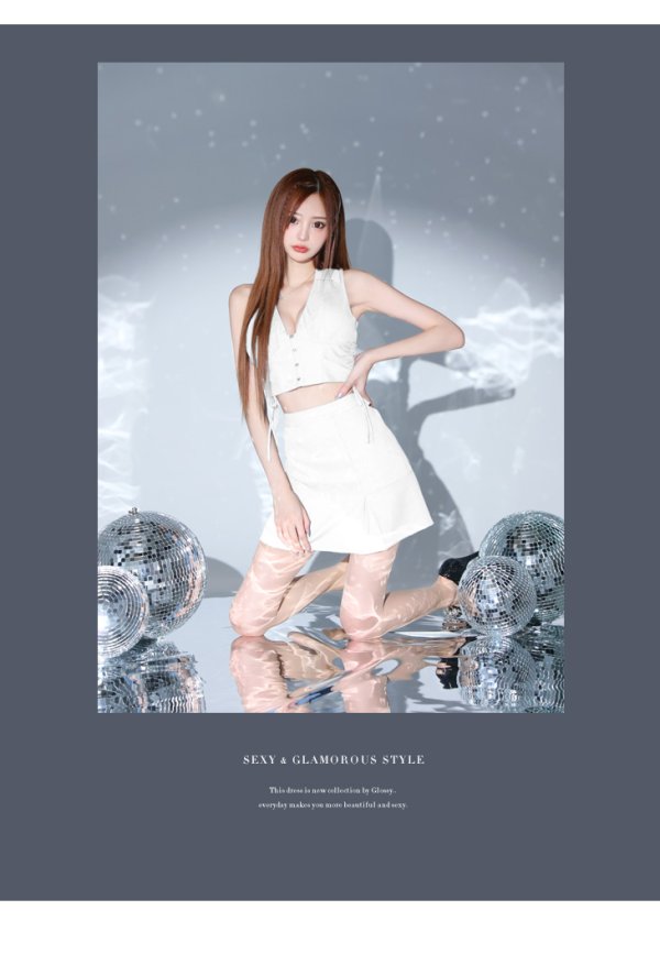 画像27: XSサイズあり【Glossy/グロッシー】バストオープン/ サイドリボン/ スタイリッシュ/ セットアップ/ フレア/ ミニドレス/ キャバドレス[OF08]