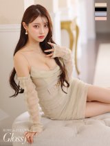 XSサイズあり【ROBE de FLEURS Glossy/ローブ・ド・フルール グロッシー】袖取り外し可能/ ゴールドラメ/ チュール/ ベルトデザイン/ タイト/ ミニドレス/ キャバドレス[OF2]
