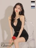XSサイズあり【ROBE de FLEURS Glossy/ローブ・ド・フルール グロッシー】スパンコール/ ラメニット/ ホルターネック/ セットアップ/ タイト/ ミニドレス/ キャバドレス[OF2]