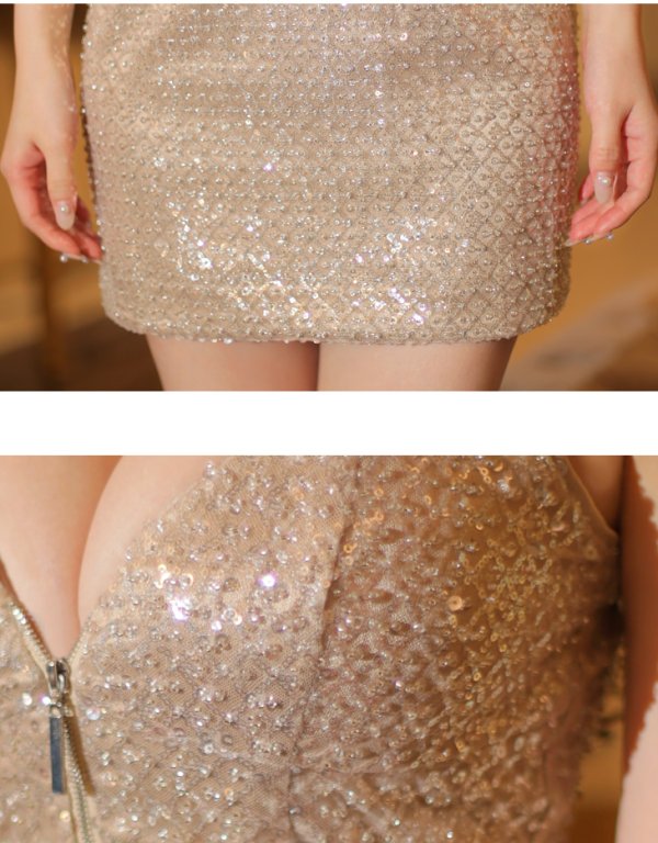 画像14: XSサイズあり【Glossy/グロッシー】ベルトデザイン/ スパンコール/ キャミ/ タイト/ ミニドレス/ キャバドレス[OF08]