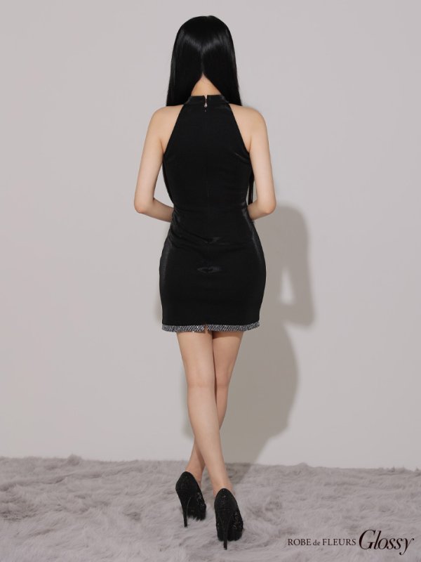 画像9: XSサイズあり【Glossy/グロッシー】ラメパイピング/ ホルターネック/ バストジップ/ タイト/ ミニドレス/ キャバドレス[OF08]