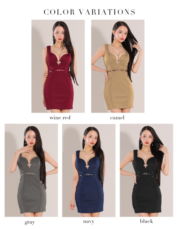 画像18: XSサイズあり【Glossy/グロッシー】ベルトデザイン/ ノースリーブ/ シンプル/ タイト/ ミニドレス/ キャバドレス[OF08]