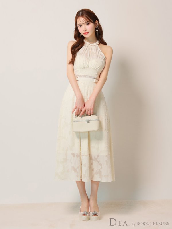 画像11: Lサイズあり【DEA./ディア】ホルターネック/ バックリボン/ レース/ フレア/ ワンピース/ ミモレ丈/ ミディアムドレス/ キャバドレス long【OF08】