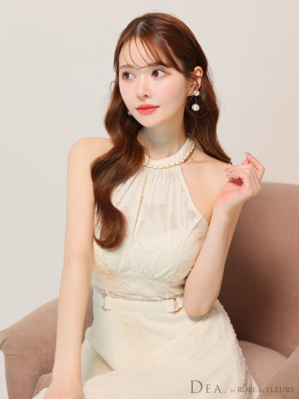 画像13: Lサイズあり【DEA./ディア】ホルターネック/ バックリボン/ レース/ フレア/ ワンピース/ ミモレ丈/ ミディアムドレス/ キャバドレス long【OF08】