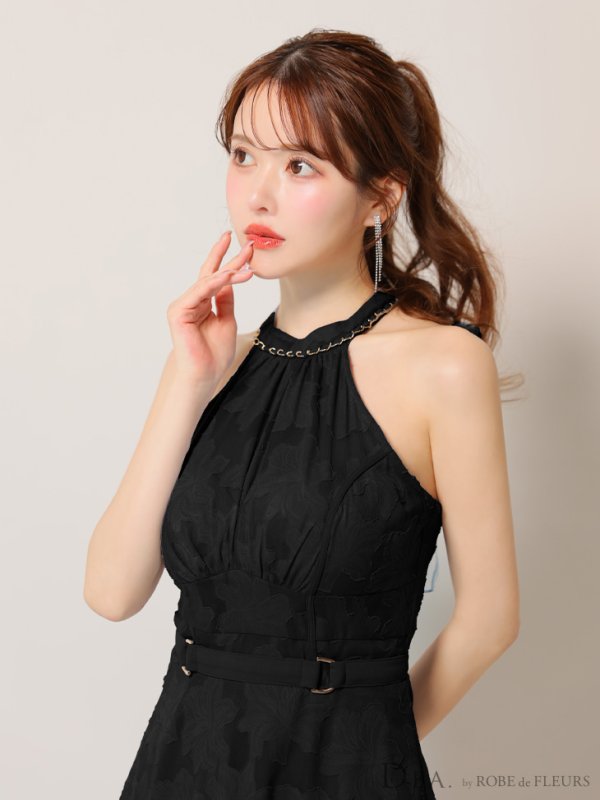 画像26: Lサイズあり【DEA./ディア】ホルターネック/ バックリボン/ レース/ フレア/ ワンピース/ ミモレ丈/ ミディアムドレス/ キャバドレス long【OF08】