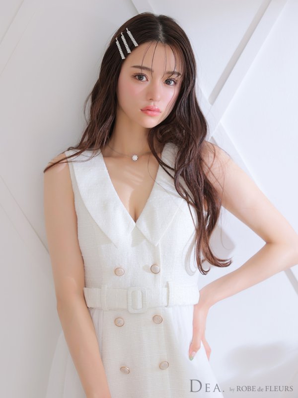 画像13: Lサイズあり【DEA./ディア】トレンチ/ ツイード/ ノースリーブ/ 膝丈/ Aライン/ フレア/ ワンピース/ ミディアムドレス/ キャバドレス【OF08】