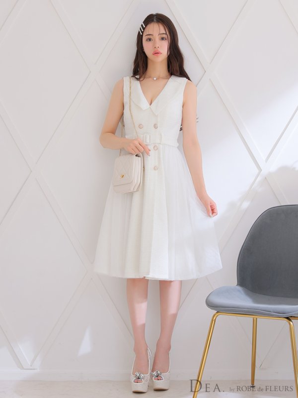 画像15: Lサイズあり【DEA./ディア】トレンチ/ ツイード/ ノースリーブ/ 膝丈/ Aライン/ フレア/ ワンピース/ ミディアムドレス/ キャバドレス【OF08】