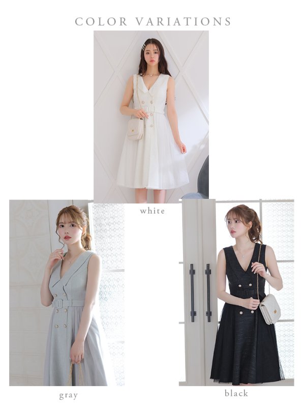 画像24: Lサイズあり【DEA./ディア】トレンチ/ ツイード/ ノースリーブ/ 膝丈/ Aライン/ フレア/ ワンピース/ ミディアムドレス/ キャバドレス【OF08】