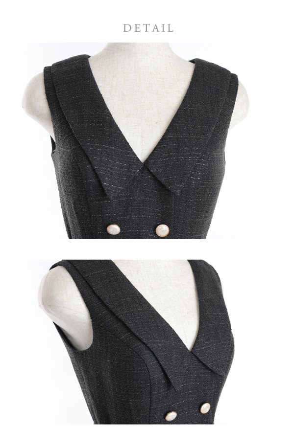 画像22: Lサイズあり【DEA./ディア】トレンチ/ ツイード/ ノースリーブ/ 膝丈/ Aライン/ フレア/ ワンピース/ ミディアムドレス/ キャバドレス【OF08】