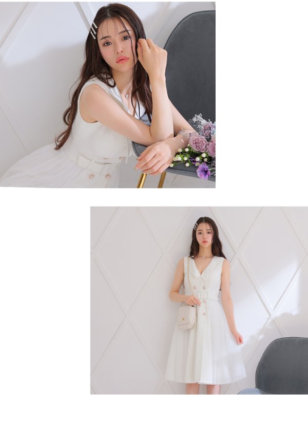 画像19: Lサイズあり【DEA./ディア】トレンチ/ ツイード/ ノースリーブ/ 膝丈/ Aライン/ フレア/ ワンピース/ ミディアムドレス/ キャバドレス【OF08】