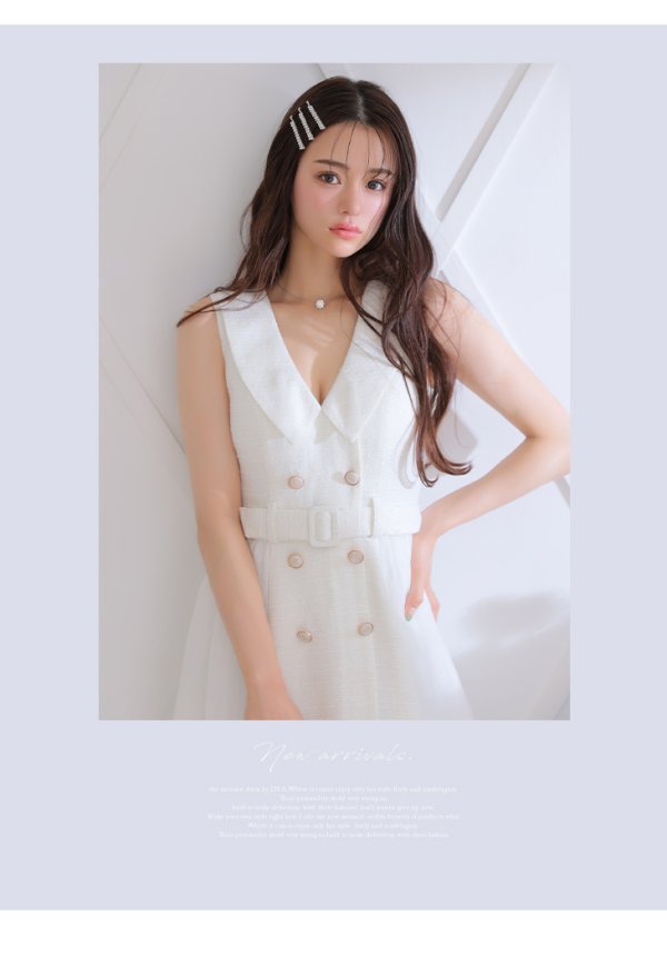 画像20: Lサイズあり【DEA./ディア】トレンチ/ ツイード/ ノースリーブ/ 膝丈/ Aライン/ フレア/ ワンピース/ ミディアムドレス/ キャバドレス【OF08】