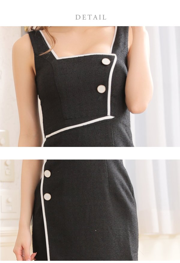 画像17: 【DEA./ディア】パイピング/ ツイード/ ワンカラー/ ノースリーブ/ タイト/ 膝丈/ ミディアムドレス/ キャバドレス【OF08】