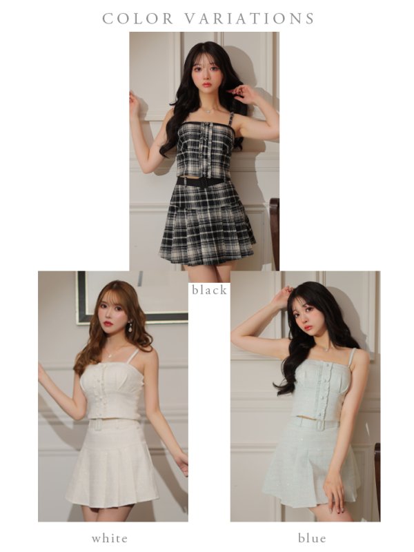 画像15: XSサイズあり【ROBE de FLEURS/ローブドフルール】ラメツイード/ プリーツスカート/ キャミソール/ セットアップ/ フレア/ ミニドレス/ キャバドレス[OF08]