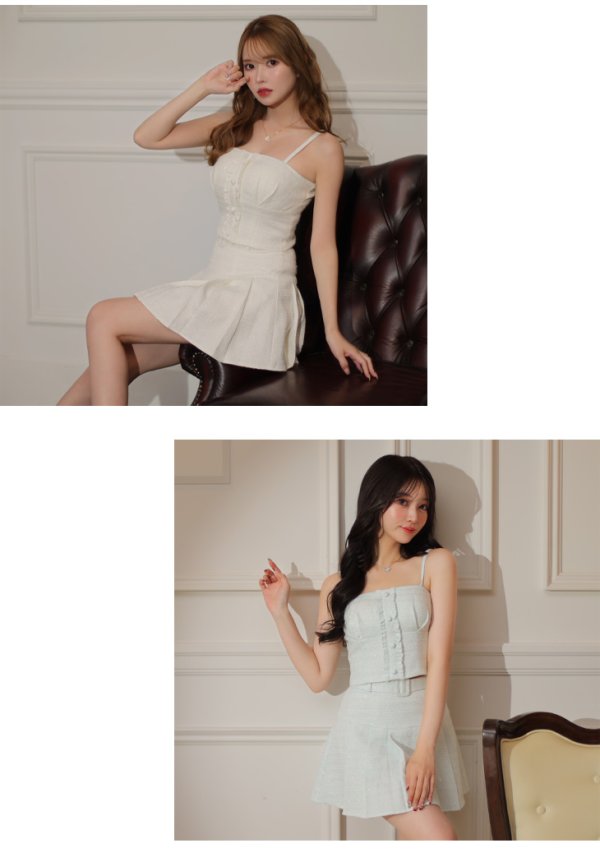 画像10: XSサイズあり【ROBE de FLEURS/ローブドフルール】ラメツイード/ プリーツスカート/ キャミソール/ セットアップ/ フレア/ ミニドレス/ キャバドレス[OF08]