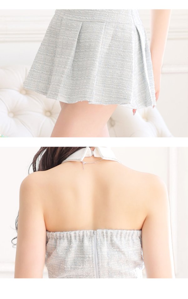 画像14: XSサイズあり【ROBE de FLEURS/ローブドフルール】ツイード/ ジップ/ 襟付き/ ホルター/ プリーツ/ フレア/ セットアップ/ ミニドレス/ キャバドレス[OF08]