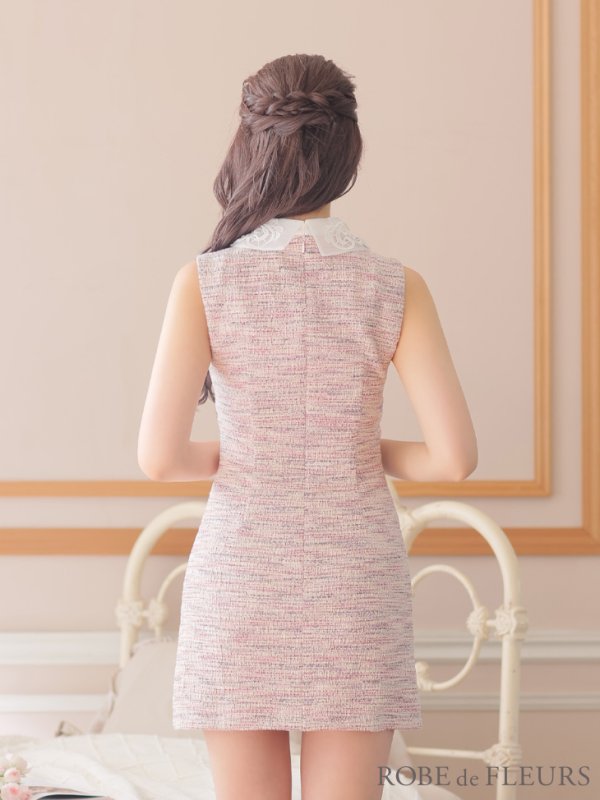 画像13: XSサイズあり【ROBE de FLEURS/ローブドフルール】ニットツイード/ フラワーカラー/ 襟つき/ 台形スカート/ Aライン/ ワンピース/ ミニドレス/ キャバドレス[OF08]