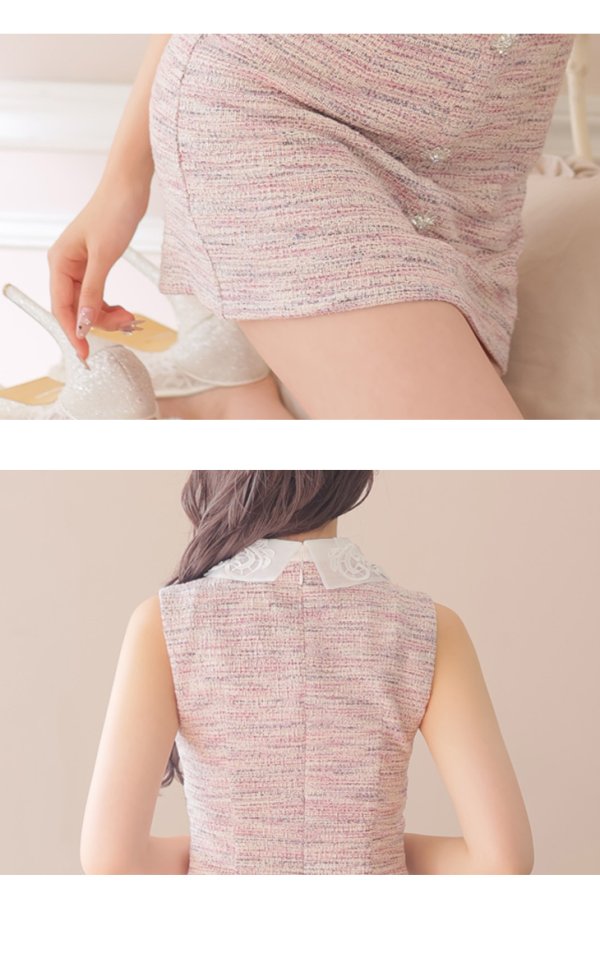 画像20: XSサイズあり【ROBE de FLEURS/ローブドフルール】ニットツイード/ フラワーカラー/ 襟つき/ 台形スカート/ Aライン/ ワンピース/ ミニドレス/ キャバドレス[OF08]