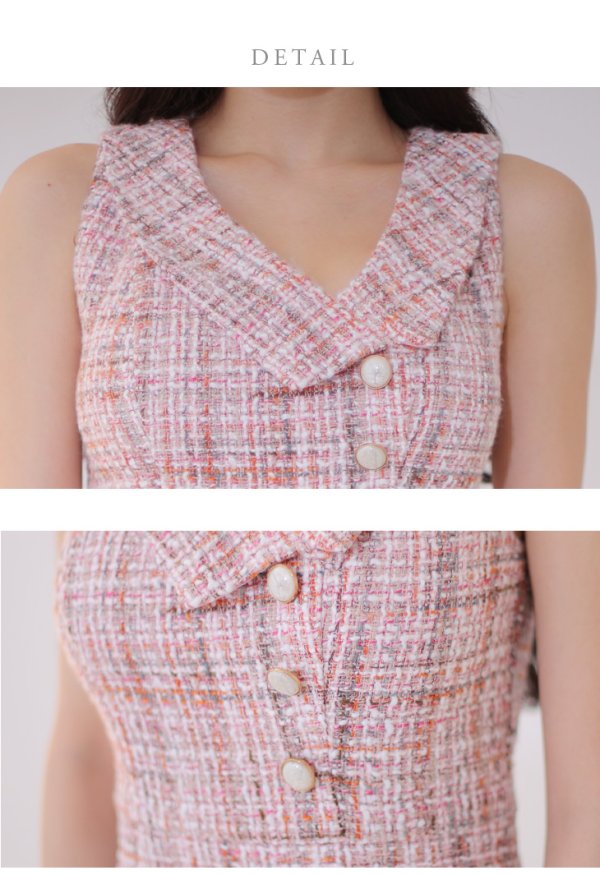 画像23: Lサイズあり【DEA./ディア】マーメイド/ ツイード/ ノースリーブ/ 膝丈/ 襟付き/ 裾フリル/ ワンピース/ ミディアムドレス/ キャバドレス【OF08】