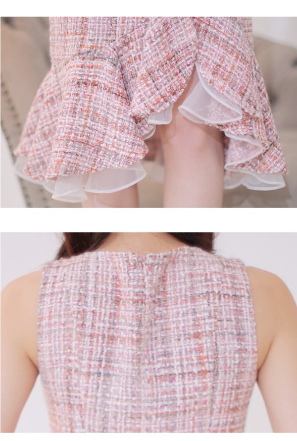 画像24: Lサイズあり【DEA./ディア】マーメイド/ ツイード/ ノースリーブ/ 膝丈/ 襟付き/ 裾フリル/ ワンピース/ ミディアムドレス/ キャバドレス【OF08】