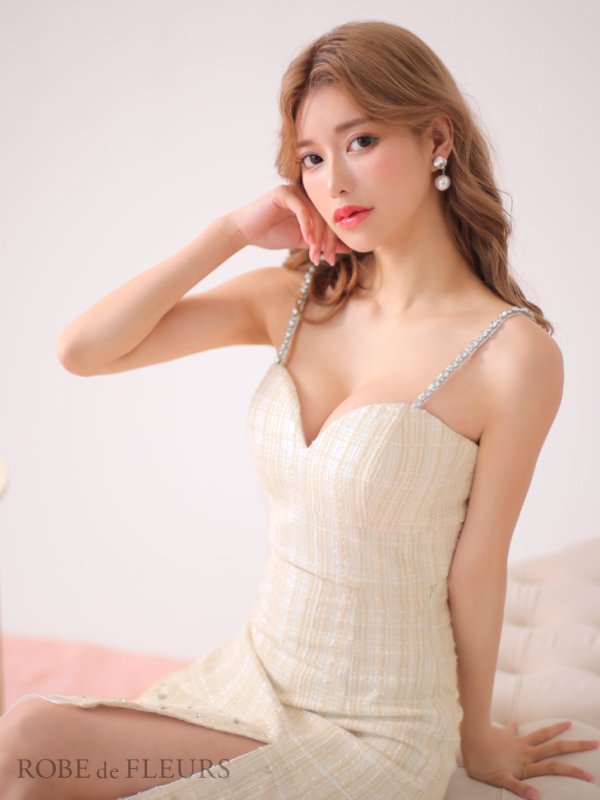 画像3: XSサイズあり【ROBE de FLEURS/ローブドフルール】ラメチェックツイード/ オーガンジー/ ロング/ セットアップ/ 裾フリル/ ロングドレス/ キャバドレス[OF08]