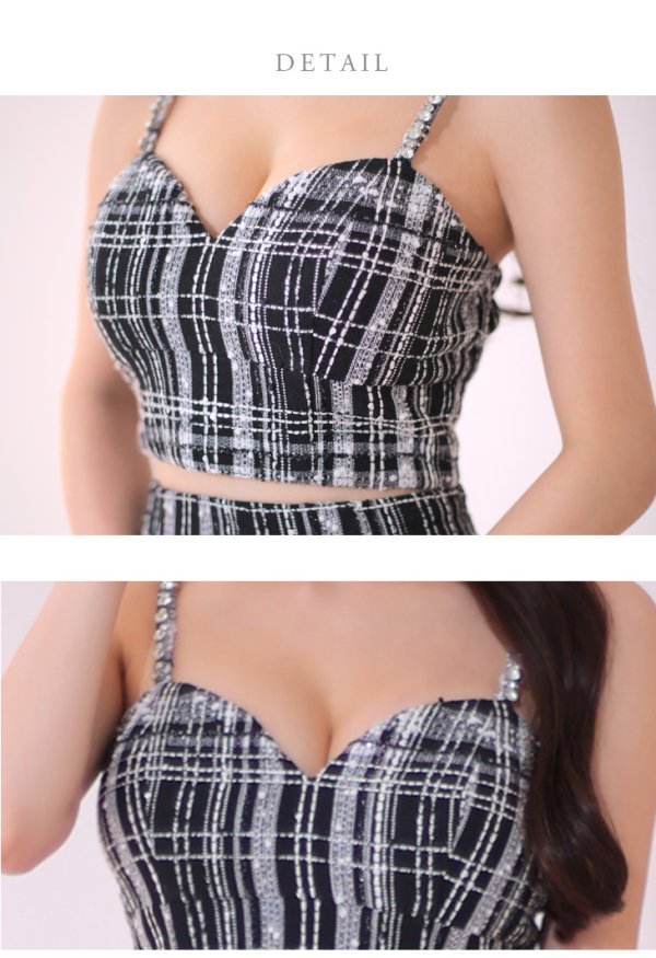 画像13: XSサイズあり【ROBE de FLEURS/ローブドフルール】ラメチェックツイード/ オーガンジー/ ロング/ セットアップ/ 裾フリル/ ロングドレス/ キャバドレス[OF08]