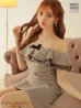 画像15: XSサイズあり【ROBE de FLEURS/ローブドフルール】フリルオフショルダー/ ツイード/ 千鳥柄/ リボンモチーフ/ Aライン/ ミニドレス/ キャバドレス[OF2]