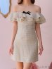 画像12: XSサイズあり【ROBE de FLEURS/ローブドフルール】フリルオフショルダー/ ツイード/ 千鳥柄/ リボンモチーフ/ Aライン/ ミニドレス/ キャバドレス[OF2]