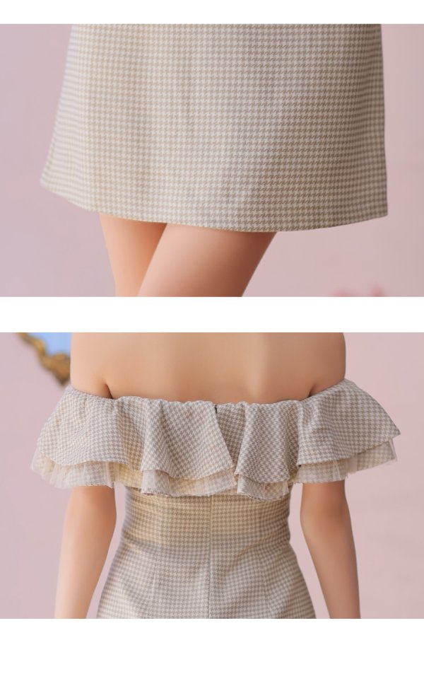 画像19: XSサイズあり【ROBE de FLEURS/ローブドフルール】フリルオフショルダー/ ツイード/ 千鳥柄/ リボンモチーフ/ Aライン/ ミニドレス/ キャバドレス[OF08]
