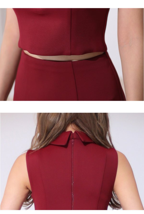 画像11: XSサイズあり【Glossy/グロッシー】スタイリッシュカラー/ 襟付き/ ノースリーブ/ ワンカラー/ ストレッチ/ タイト/ ショート/ セットアップ/ ミニドレス/ キャバドレス[OF08]